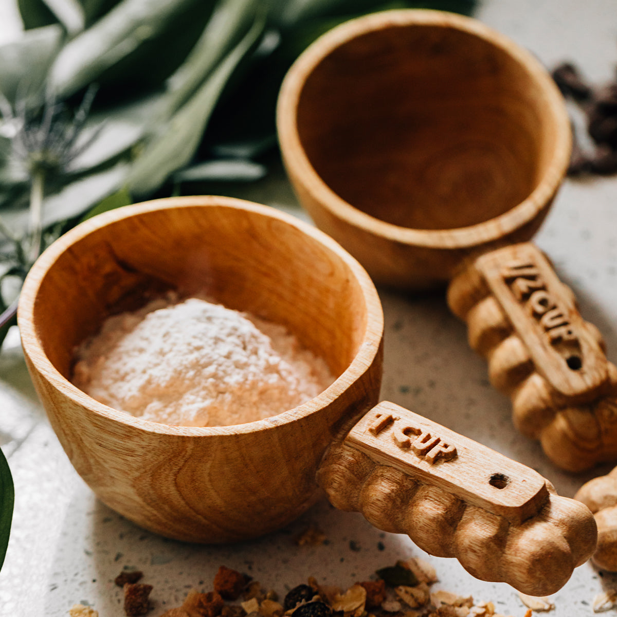 Hand Carved Wooden Ruby Measuring Cup Set