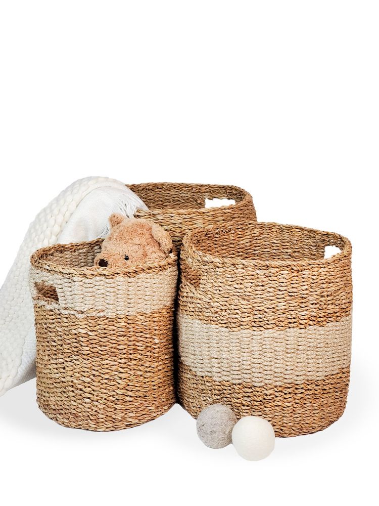 Savar Hamper Basket with Handle - Natural (Set of 3)