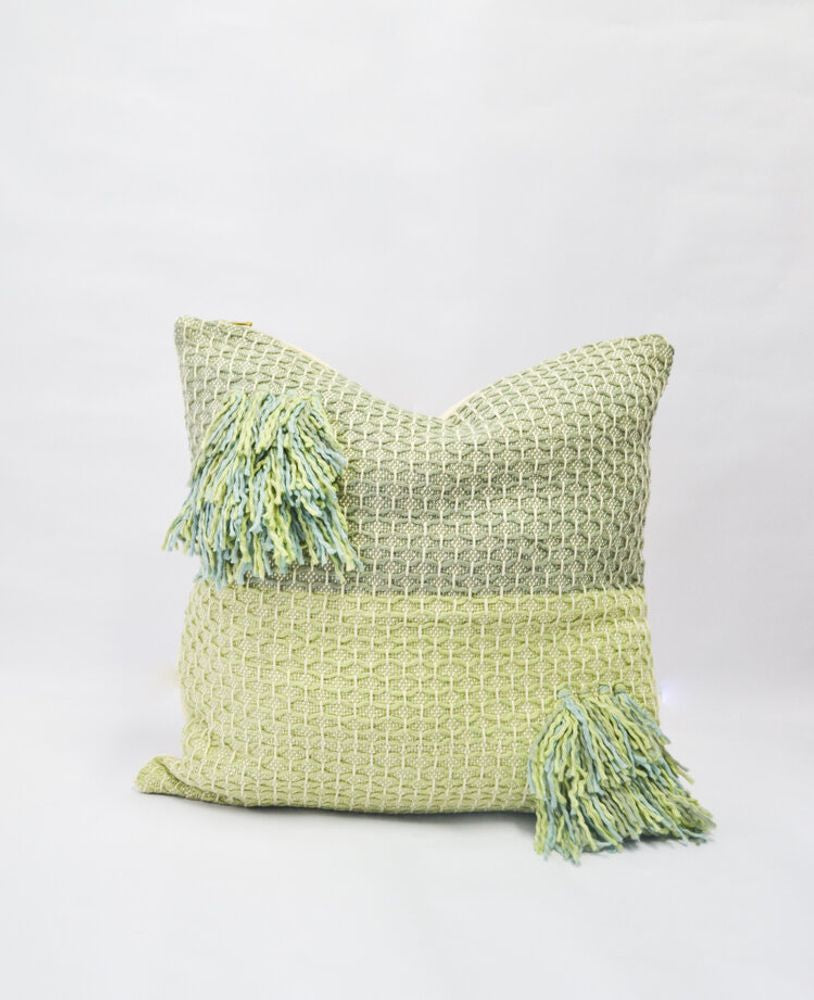Diamond Feijoa Green Pillow with Tassels