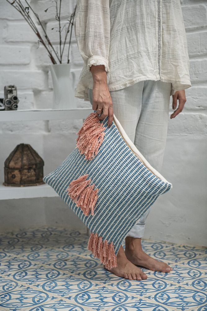 Naidi Blue Pillow with Tassels