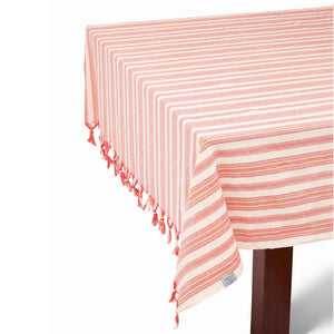 Andana Sustainable Striped Mediterranean Style Tablecloth Set - Magenta